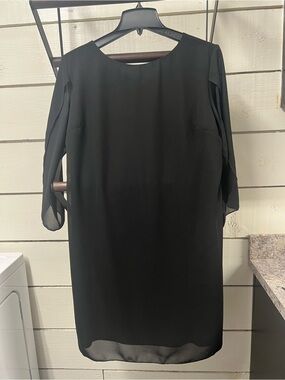 Grace Karin Chiffon Black Shift Dress with Sheer Three-Quarter Sleeves
